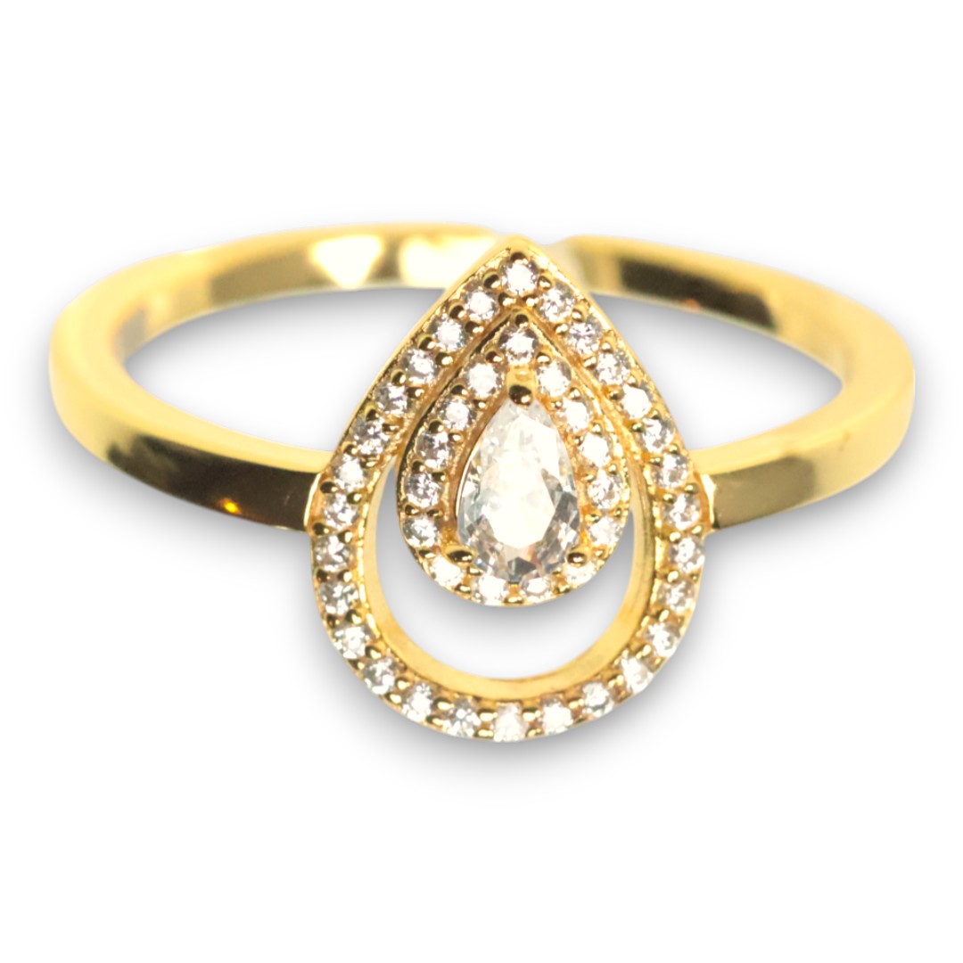 Stunning 18K Gold Plated Sterling Silver Teardrop Cubic Zirconia Ring – Elegant Women's Jewelry