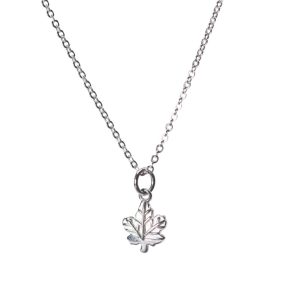 Maple Leaf Pendant Necklace – Small(10mm) White Gold Plated Sterling Silver Jewelry Gift for Women