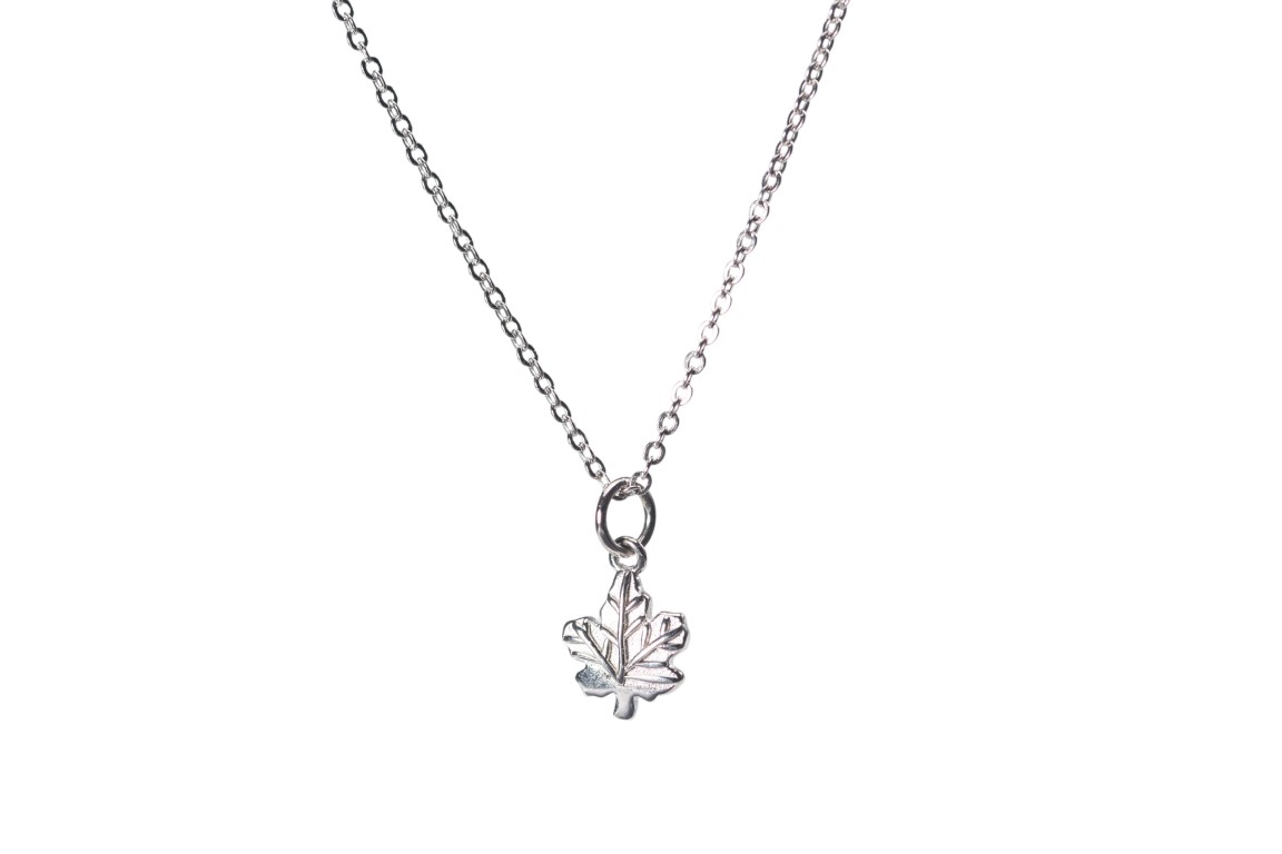 Maple Leaf Pendant Necklace – Small(10mm) White Gold Plated Sterling Silver Jewelry Gift for Women