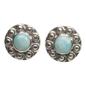 Sunflower Larimar 925 Sterling Silver Stud Earrings - Unique Handmade Gemstone Jewelry