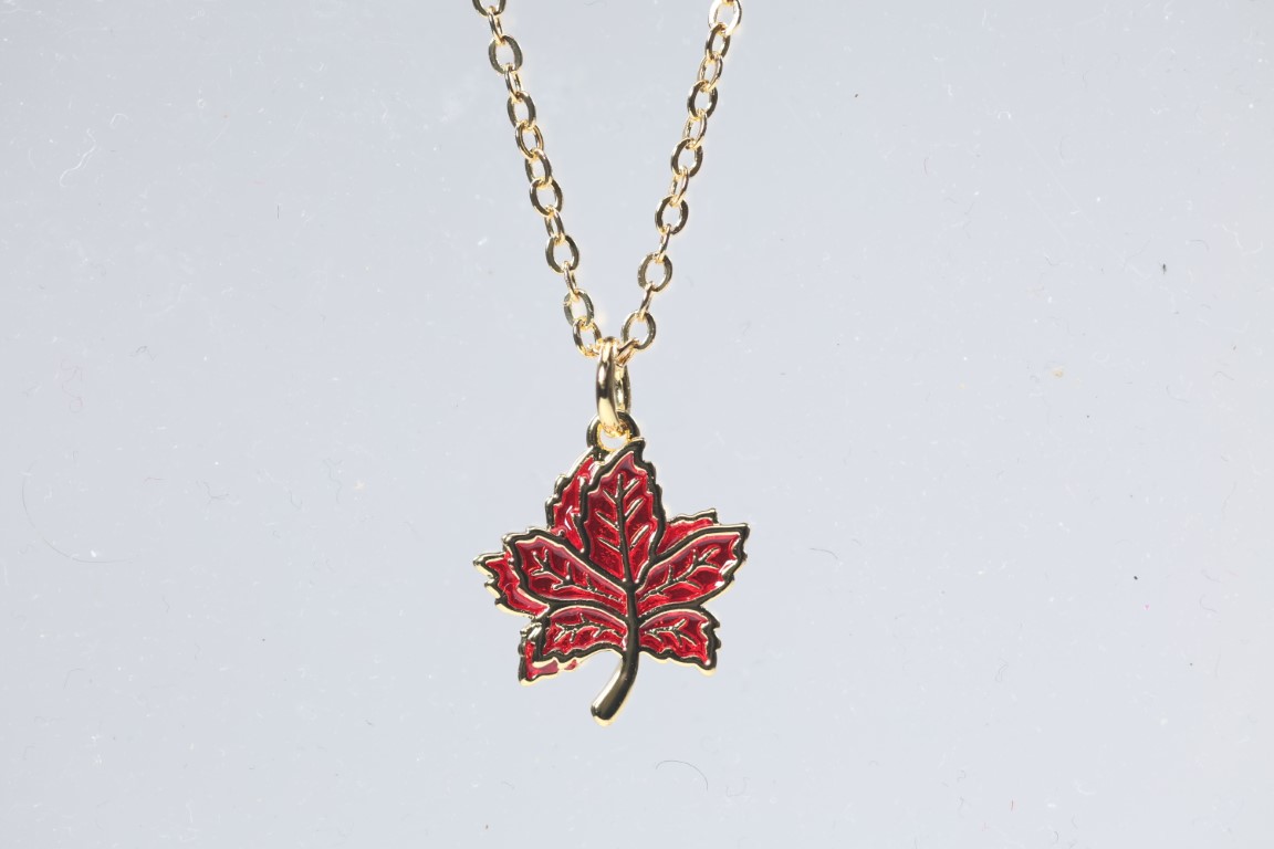 Red Brass Canadian Maple Leaf Pendant - Unique Autumn Jewelry
