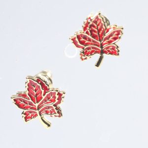 Red Brass Canadian Maple Leaf Stud Earrings