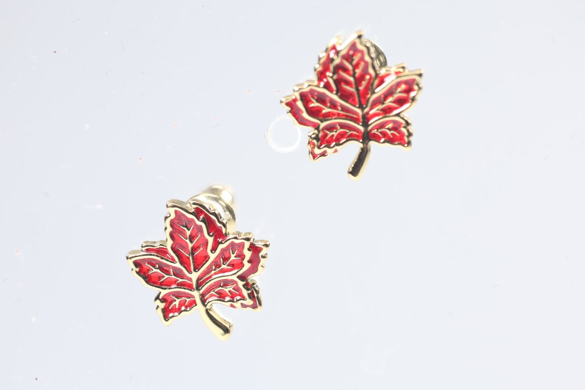 Red Brass Canadian Maple Leaf Stud Earrings
