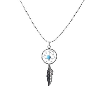 Sterling Silver Dreamcatcher Necklace with Feather - Handcrafted Boho Jewelry