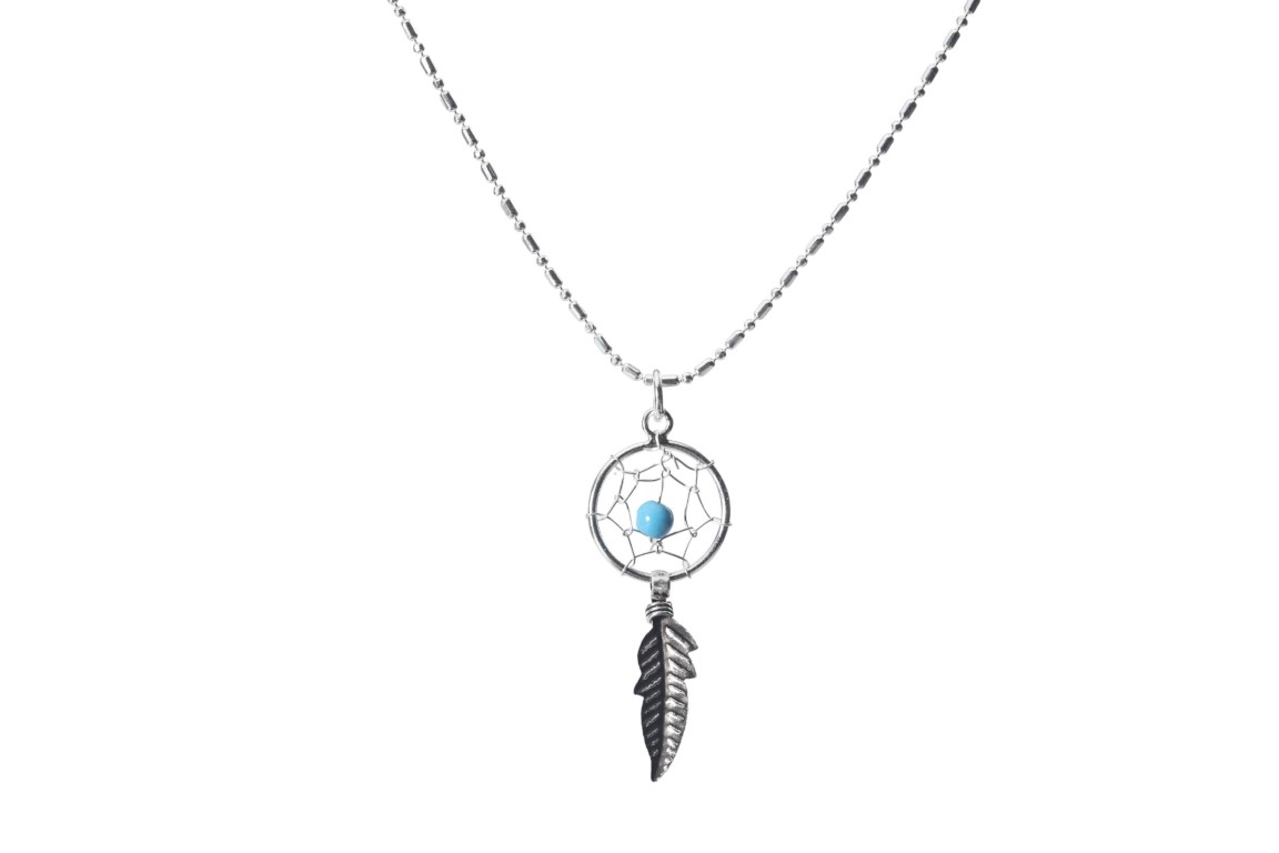 Sterling Silver Dreamcatcher Necklace with Feather - Handcrafted Boho Jewelry