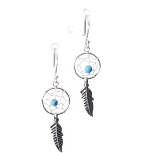 Sterling Silver Dream Catcher Earrings with Feather - Handmade Boho Jewelry