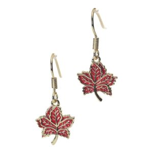 Brass Red Canadian Maple Leaf Drop Earrings - Elegant Fall Jewelry for Women