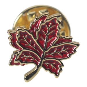 Brass Red Canadian Maple Leaf Pin - Elegant Canada Souvenir Lapel Brooch