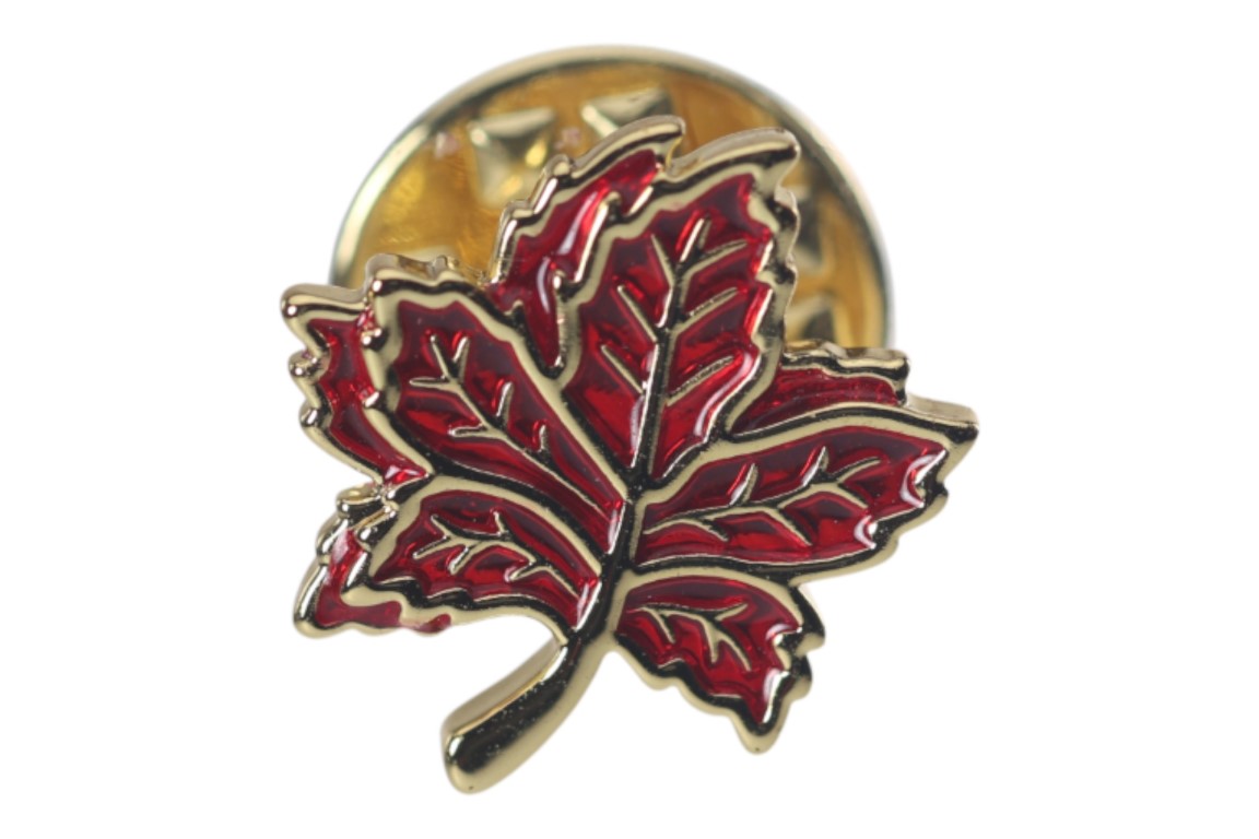 Brass Red Canadian Maple Leaf Pin - Elegant Canada Souvenir Lapel Brooch