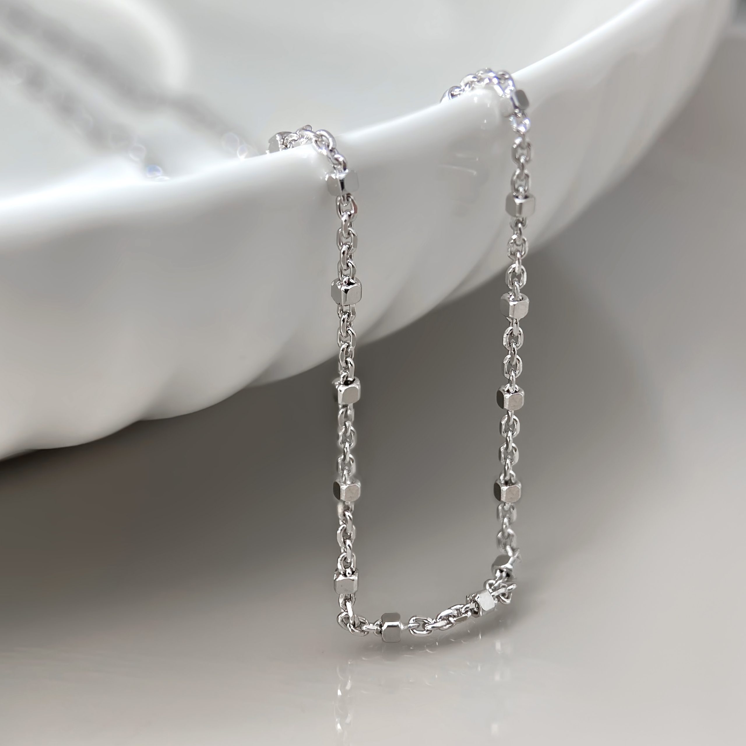 Faceted Bead-Like Silver Chain - Elegant Sterling Silver Necklace Jewelry