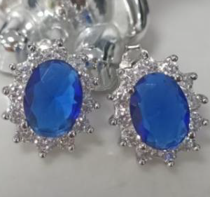 White Gold Plated Blue Cubic Zirconia Earrings