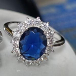 Elegant White Gold Plated Blue Cubic Zirconia Ring