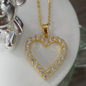 Gold-Plated CZ Heart Outline Pendant - Romantic, Sparkly & Stylish Necklace Jewelry