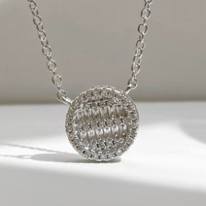 Silver Round Mosaic Halo Necklace - Elegant Sterling Silver Pendant Jewelry for Women