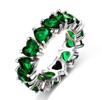 Emerald Green Stone Eternity Ring - White Gold Plated Sterling Silver Women's Statement CZ Jewelry