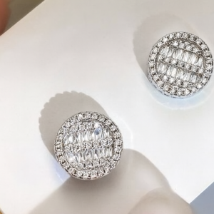 Silver Round Mosaic CZ Stud Earrings - Sparkling Mosaic-Style Sterling Silver Earrings for Women