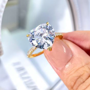 Heart Cut Solitaire Gold Plated Silver Ring - Women's Luxury Sterling Silver Statement Bridal Ring