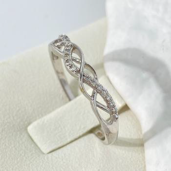 Intertwined White Gold Plated CZ Minimalist Sterling Silver Ring - Elegant Stackable Jewelry for Women