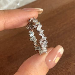 Baguette Eternity Ring | White Gold Plated Silver Band | Sterling Silver Alternating Stone Ring