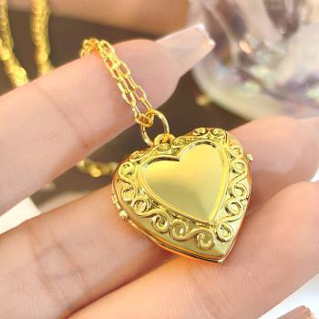 Gold Plated Silver Heart Locket Necklace - Vintage Heart Pendant Jewelry for Women