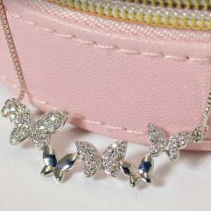 Elegant Butterfly Silver Necklace - White Gold Plated, Sterling Silver Butterfly Pendant, Pavé & Triple Charm Necklace for Women, Nature Inspired Jewelry