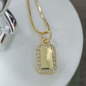 Elegant Gold Rectangle Pendant Necklace - Geometric Crystal Framed, Gold-Plated Women's Jewelry