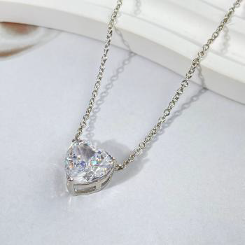 Silver Heart Necklace - White Gold Plated, Crystal Charm, Classic Heart Jewelry for Women