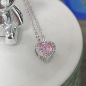 Pink Heart Pendant Necklace - Sterling Silver Halo Heart with Pink Cubic Zirconia - Romantic Gift Jewelry for Women