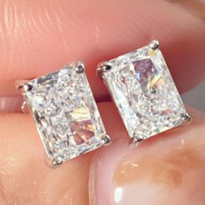 Radiant Cut Cubic Zirconia Stud Earrings - Sparkling Silver Stud Earrings for Women