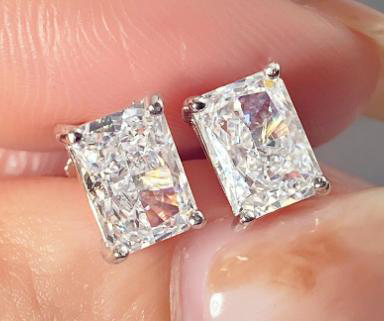 Radiant Cut Cubic Zirconia Stud Earrings - Sparkling Silver Stud Earrings for Women