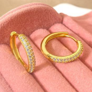 Gold Plated Huggie Earrings - Small Cubic Zirconia Hoop Earrings for Women | Dainty Gold Plated Hoops