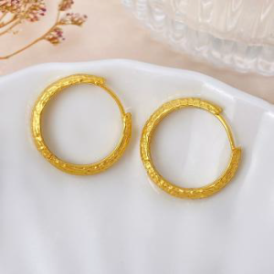 Elegant Textured Gold Plated Hoop Earrings - Stylish Hoops for Women
