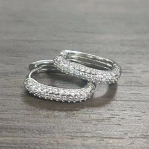 Silver Huggie Earrings - White Gold Plated Cubic Zirconia Huggies for Women, Hypoallergenic Jewelry